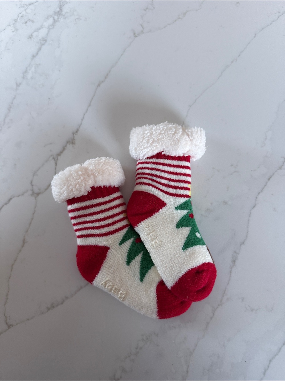 Cozy Kids Holiday Tree Fleece-Lined Socks - Red, White & Green